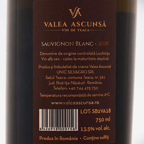 VALEA ASCUNSA SAUVIGNON BLANC 2018