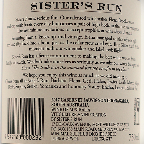 SISTER'S RUN CABERNET SAUVIGNON 2017