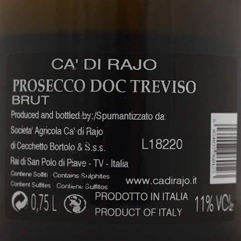 CA’ DI RAJO - PROSECCO TREVISO BRUT- detaliu